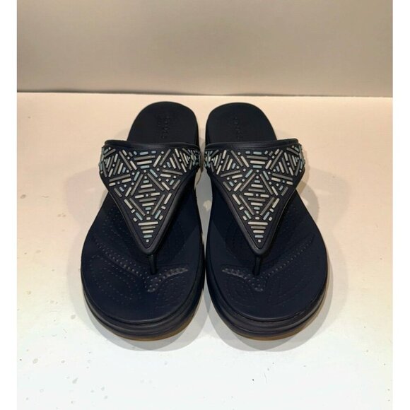CROCS Monterey Diamonte Blue Turquoise Wedge Sandals Women's Size 11 - Picture 1 of 11
